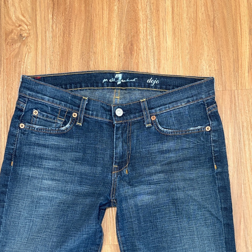 7 For All Mankind Dojo White Stitch Jeans Size 29 Inseam 33" - Picture 5 of 9